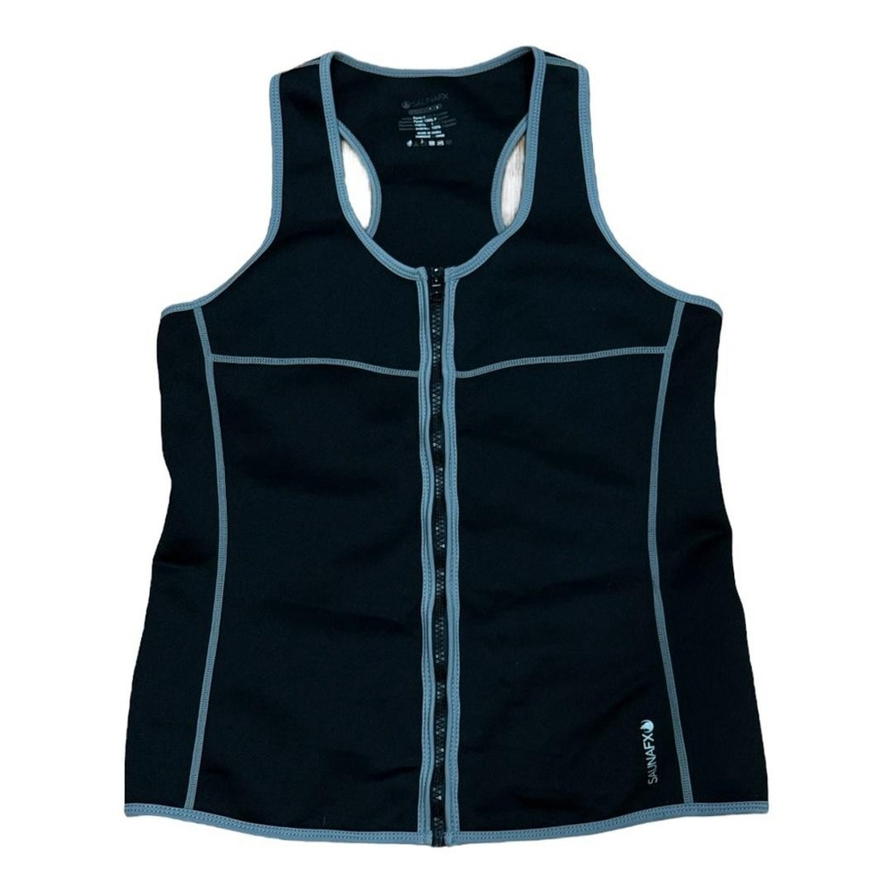 SAUNAFX Black Zip Up Sauna Vest Tank Top Womens Medium Athletic Sweat Slimming